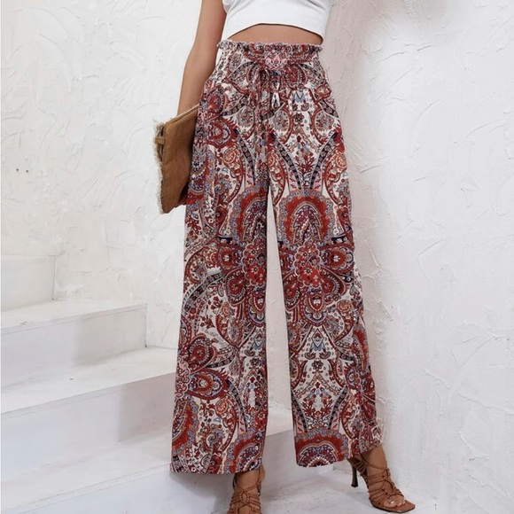 Boho Floral Paisley Print Wide Leg Palazzo Pants - Picture 6 of 7